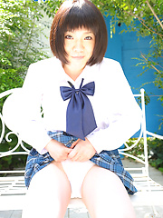 Japanese schoolgirl Kaori posing outdoor after lessons - Japarn porn pics at JapHole.com