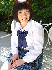 Japanese schoolgirl Kaori posing outdoor after lessons - Japarn porn pics at JapHole.com