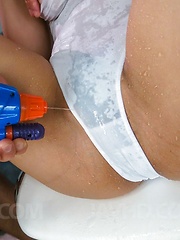 Ren Azumi with mouth covered gets vibrators in asshole and pussy - Japarn porn pics at JapHole.com