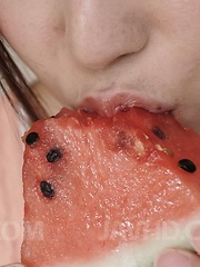 Mirei Yokoyama naughty doll eats water melons and enjoys penis - Japarn porn pics at JapHole.com