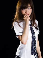 Japanese schoolgirl Asou Miku strokes cock - Japarn porn pics at JapHole.com