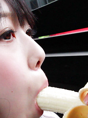 Machiko's tiny mouth could barely wrap around the hentai fruit and it didn't take long before she slowly pressed the banana against her perfect shaved pussy. - Japarn porn pics at JapHole.com