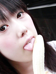 Machiko's tiny mouth could barely wrap around the hentai fruit and it didn't take long before she slowly pressed the banana against her perfect shaved pussy. - Japarn porn pics at JapHole.com