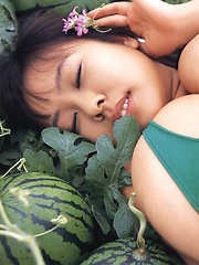 Fuko posing her watermelons tits next to real watermelons! - Japarn porn pics at JapHole.com
