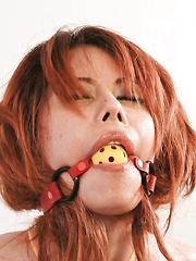 Moe Aizawa Asian with boobs in yellow ropes is fingered in slit - Japarn porn pics at JapHole.com