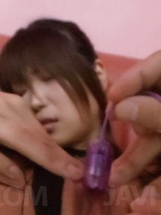 Yuuno Hoshi Asian gets fingers and vibrator through fishnets - Japarn porn pics at JapHole.com