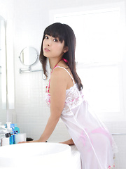 Sakura Sato Asian looks amazing in white lingerie in the morning - Japarn porn pics at JapHole.com