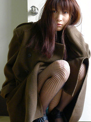 Asana Kawai Asian puts army coat on her big bra in knitted bra - Japarn porn pics at JapHole.com