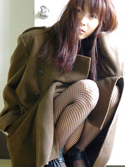 Asana Kawai Asian puts army coat on her big bra in knitted bra - Japarn porn pics at JapHole.com