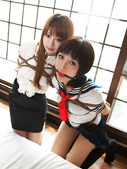 Dimdim Asian in school uniform is tied in ropes and canÂ´t scream - Japarn porn pics at JapHole.com