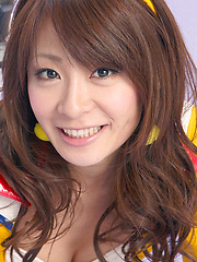 Yuki Aikawa Asian in long boots and latex suit has hot cleavage