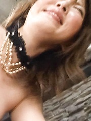 Sayaka Tsuzi Asian has fish taco rubbed before riding joystick