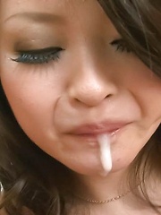 Yuu Haruka Asian in red bra plays with tongue on dong getting cum - Japarn porn pics at JapHole.com