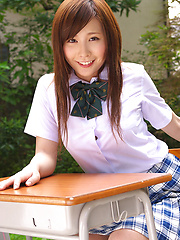 Schoolgirl Iyo Hanak poses at the open air in sexy skirt - Japarn porn pics at JapHole.com