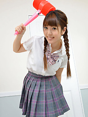 Mizuho Shiraishi Asian with uniform and pigtails plays like child - Japarn porn pics at JapHole.com