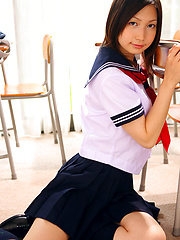 Kaori Ishii Asian is naughty and shows legs under uniform skirt - Japarn porn pics at JapHole.com