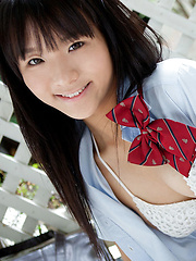 Miho Morita Asian takes school uniform off and shows body outdoor - Japarn porn pics at JapHole.com