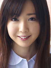 Mio Ayame Asian smiles and shows ass in panty under uniform - Japarn porn pics at JapHole.com