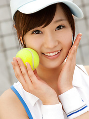 Kana Yuuki Asian shows flexibility while playing with tennis ball - Japarn porn pics at JapHole.com