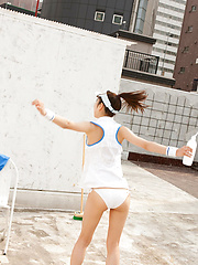 Kana Yuuki Asian takes tennis skirt off while playing with ball - Japarn porn pics at JapHole.com