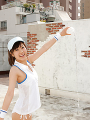 Kana Yuuki Asian takes tennis skirt off while playing with ball - Japarn porn pics at JapHole.com