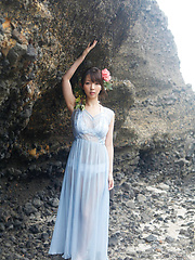 Neo Asian babe in see through dress is like goddess from ocean