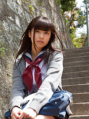 Yuuri Shiina Asian in school uniform is so cute while walking - Japarn porn pics at JapHole.com