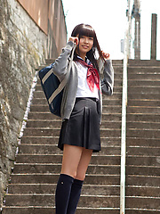 Yuuri Shiina Asian in school uniform is so cute while walking - Japarn porn pics at JapHole.com