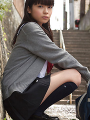 Yuuri Shiina Asian in school uniform is so cute while walking - Japarn porn pics at JapHole.com