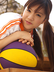 Cocoro Amachi Asianin shorts plays with ball and bike in garden - Japarn porn pics at JapHole.com