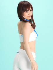 Chieri Aoba Asian shows long legs and fine butt in latex pants - Japarn porn pics at JapHole.com
