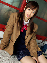 Hikari Yamaguchi Asian in uniform and coat wants to share choco - Japarn porn pics at JapHole.com
