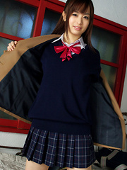 Hikari Yamaguchi Asian in uniform and coat wants to share choco - Japarn porn pics at JapHole.com