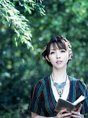 Neo Asian in long dress goes to enjoy reading book in the forest - Japarn porn pics at JapHole.com