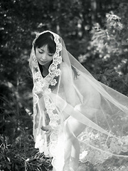 Neo Asian in long dress goes to enjoy reading book in the forest - Japarn porn pics at JapHole.com