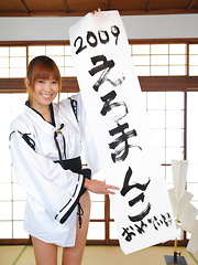 Nasty teen Yuuno Hoshi does nude calligraphy - Japarn porn pics at JapHole.com