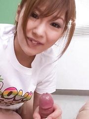 Miku Airi Asian in t-shirt sucks and licks cock till gets sperm - Japarn porn pics at JapHole.com