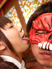 Hot darling Mahiru Tsubaki blows two peckers - Japarn porn pics at JapHole.com
