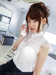 Yui Uehara undresses to oil her fine boobs and to finger peach - Japarn porn pics at JapHole.com