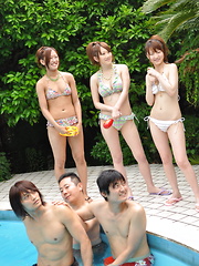 Japanese girls enjoy in some sexy pool party - Japarn porn pics at JapHole.com