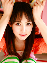 Rina Akiyama Asian in long colorful socks enjoys some sweets - Japarn porn pics at JapHole.com