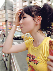 Rina Akiyama Asian with sexy lips rubs her cunt of bar outdoor - Japarn porn pics at JapHole.com