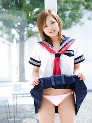 Runa Hamakawa Asian plays with her uniform skirt after classes - Japarn porn pics at JapHole.com