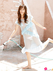 Rola Chen Asian plays with outdoor shower on body over lingerie - Japarn porn pics at JapHole.com