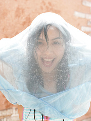 Rola Chen Asian plays with outdoor shower on body over lingerie - Japarn porn pics at JapHole.com