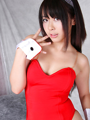 Rin Yoshino Asian is erotic bunny in black and red lingerie - Japarn porn pics at JapHole.com