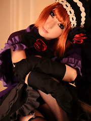 Saku Asian looks just like a doll in her mauve old times dress - Japarn porn pics at JapHole.com