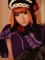 Saku Asian looks just like a doll in her mauve old times dress - Japarn porn pics at JapHole.com