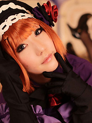 Saku Asian looks just like a doll in her mauve old times dress - Japarn porn pics at JapHole.com