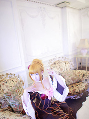 Saku Asian is such perfect blonde doll in fantastic epoque dress - Japarn porn pics at JapHole.com